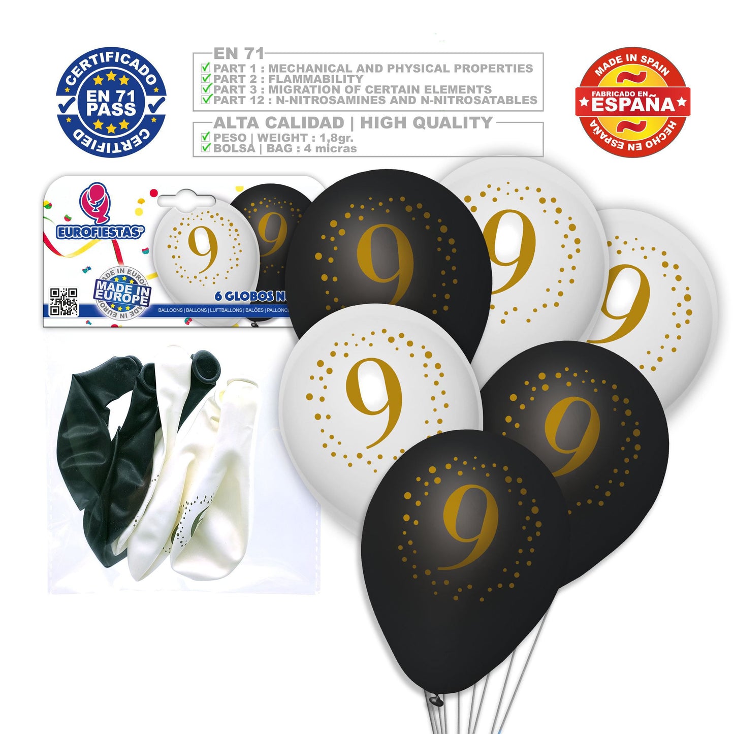 6x Numbered Latex Balloon (0-9)