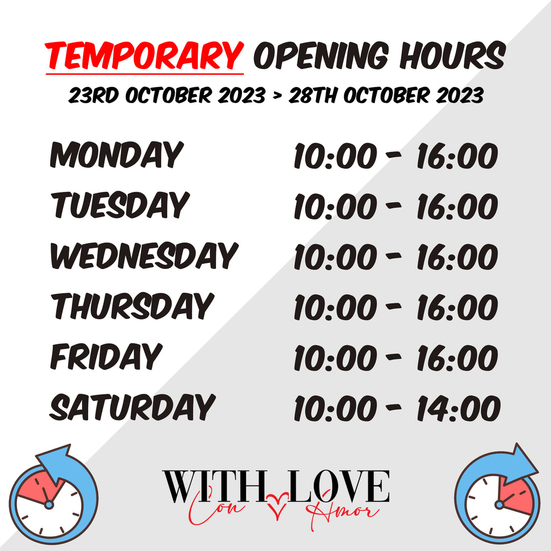 Temporarily reduced opening hours. (23/10-28/10)