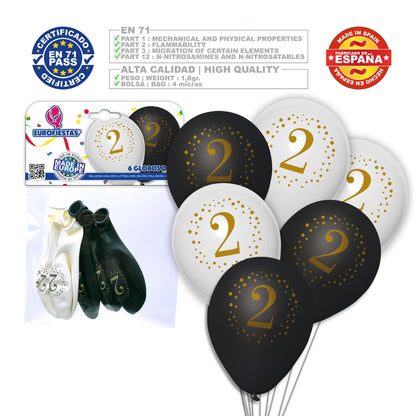 6 globos de látex numerados (0-9)