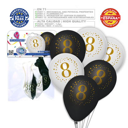 6 globos de látex numerados (0-9)