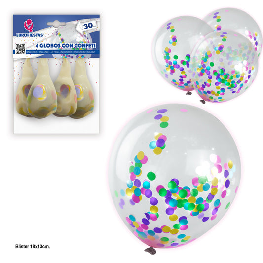 4x Latex Balloons with multi-colour confetti
